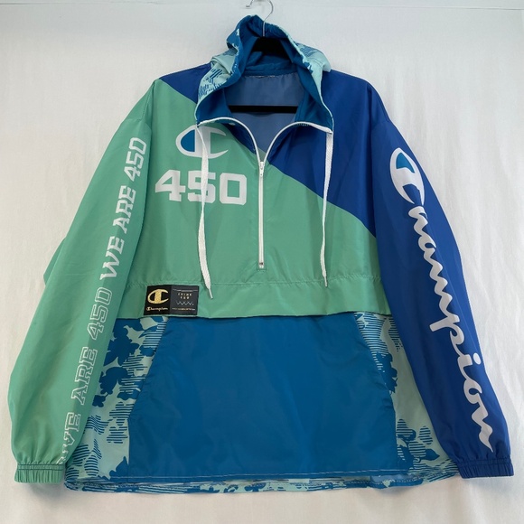 Champion Think 450 NBPA Rare Lightweight Half Zip Jacket Blue and Green - Picture 1 of 15
